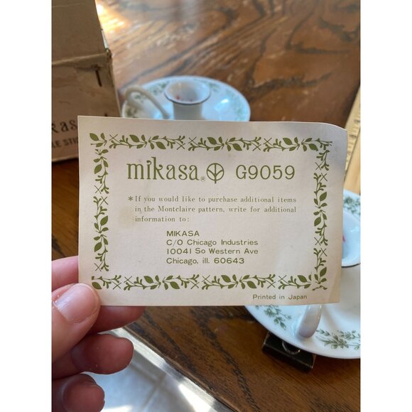 Mikasa Fine China Candle Holders W/Handle Green Floral Design G9059 Set Of 2 Vin - Picture 6 of 6